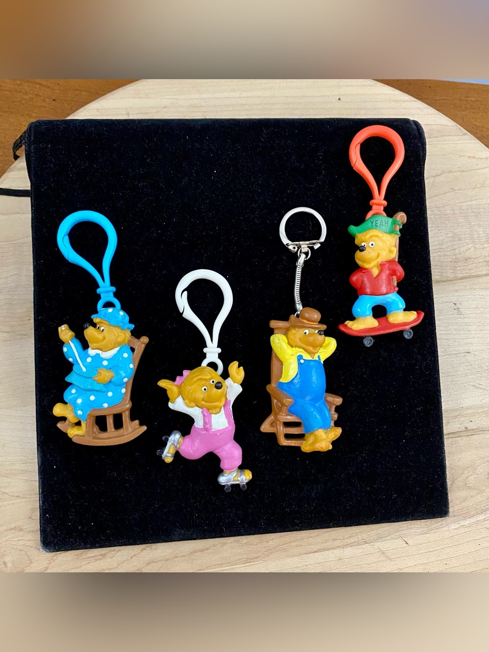 Vintage 80s Berenstain Bears Keychain Lot of 4 Papa Mama Brother Sister PVC Clip